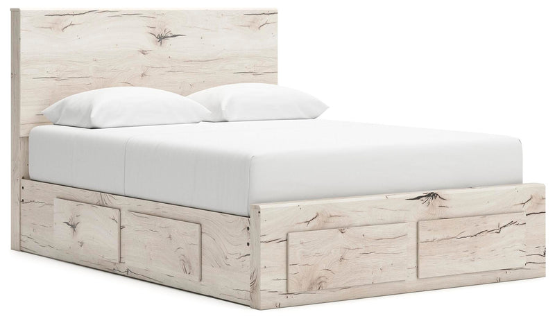 Lawroy Queen Panel Storage Bed, Dresser, Mirror, Chest and Nightstand in Light Natural - PKG020163