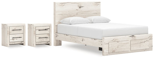 Lawroy Queen Panel Storage Bed with 2 Nightstands in Light Natural from Ashley - DMV Furniture