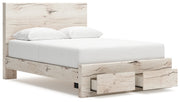 Lawroy Queen Panel Storage Bed with 2 Nightstands in Light Natural from Ashley - DMV Furniture