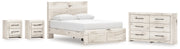 Lawroy Queen Panel Storage Bed with Dresser and 2 Nightstands in Light Natural from Ashley - DMV Furniture