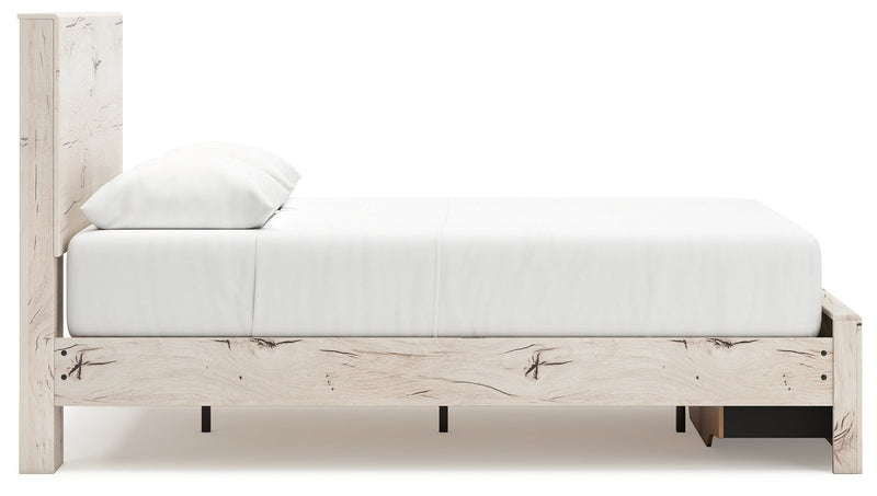 Lawroy Queen Panel Storage Bed with Mirrored Dresser and 2 Nightstands in Light Natural from Ashley - DMV Furniture