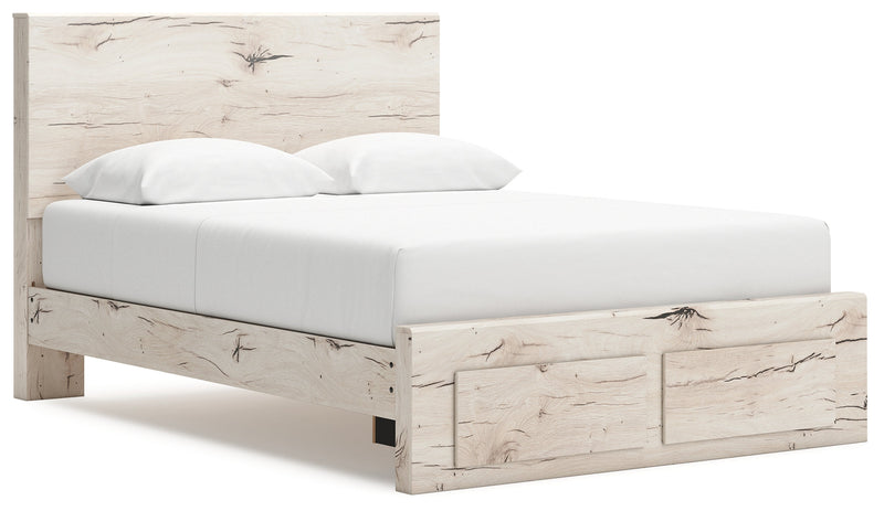 Lawroy Queen Panel Storage Bed with Mirrored Dresser and Chest in Light Natural from Ashley - DMV Furniture