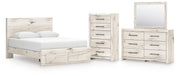 Lawroy Queen Panel Storage Bed with Mirrored Dresser and Chest in Light Natural from Ashley - DMV Furniture