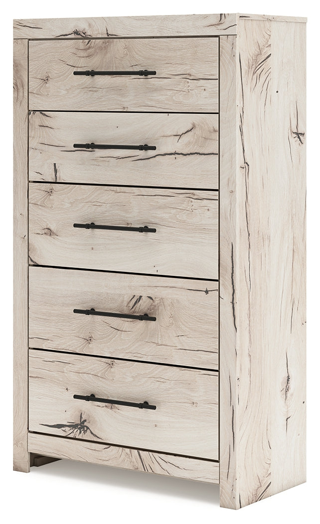 Lawroy Queen Panel Storage Bed with Mirrored Dresser, Chest and 2 Nightstands in Light Natural from Ashley - DMV Furniture