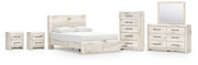 Lawroy Queen Panel Storage Bed with Mirrored Dresser, Chest and 2 Nightstands in Light Natural from Ashley - DMV Furniture