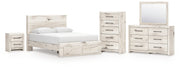Lawroy Queen Panel Storage Bed with Mirrored Dresser, Chest and Nightstand in Light Natural from Ashley - DMV Furniture