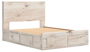 Lawroy Queen Panel Storage Bed with Mirrored Dresser in Light Natural - PKG020158