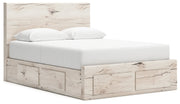 Lawroy Queen Panel Storage Bed with Mirrored Dresser in Light Natural - PKG020158