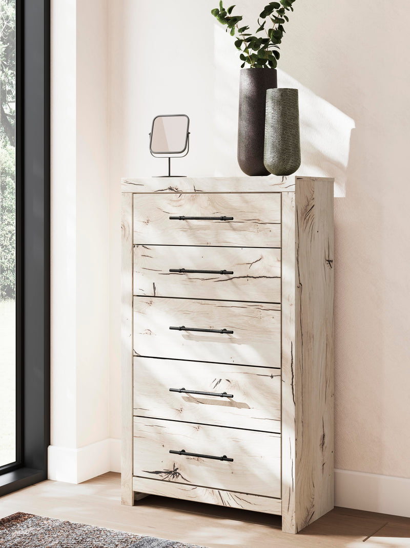 Lawroy Twin Panel Bed, Dresser, Mirror and Chest in Light Natural - PKG020216