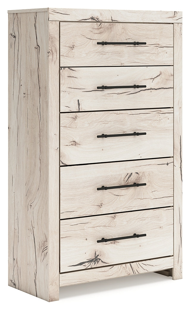 Lawroy Twin Panel Bed with Mirrored Dresser, Chest and 2 Nightstands in Light Natural from Ashley - DMV Furniture