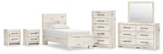 Lawroy Twin Panel Bed with Mirrored Dresser, Chest and 2 Nightstands in Light Natural from Ashley - DMV Furniture