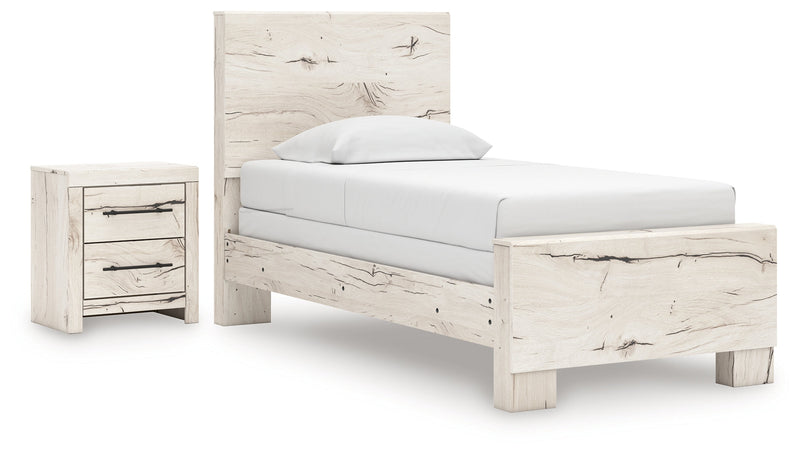 Lawroy Twin Panel Bed with Nightstand in Light Natural from Ashley - DMV Furniture