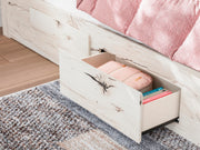 Lawroy Twin Panel Bed with Storage, Dresser, Mirror, Chest and 2 Nightstands in Light Natural - PKG020241