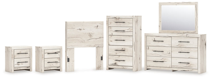 Lawroy Twin Panel Headboard with Mirrored Dresser, Chest and 2 Nightstands in Light Natural from Ashley - DMV Furniture