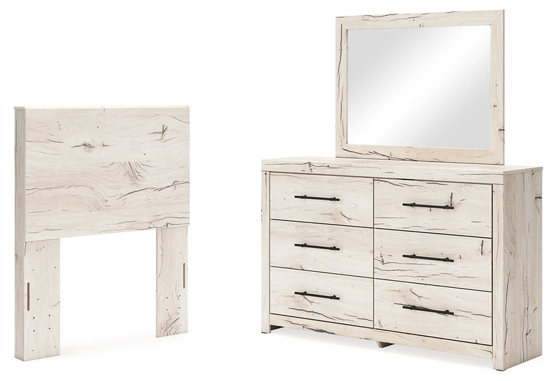 Lawroy Twin Panel Headboard with Mirrored Dresser in Light Natural from Ashley - DMV Furniture