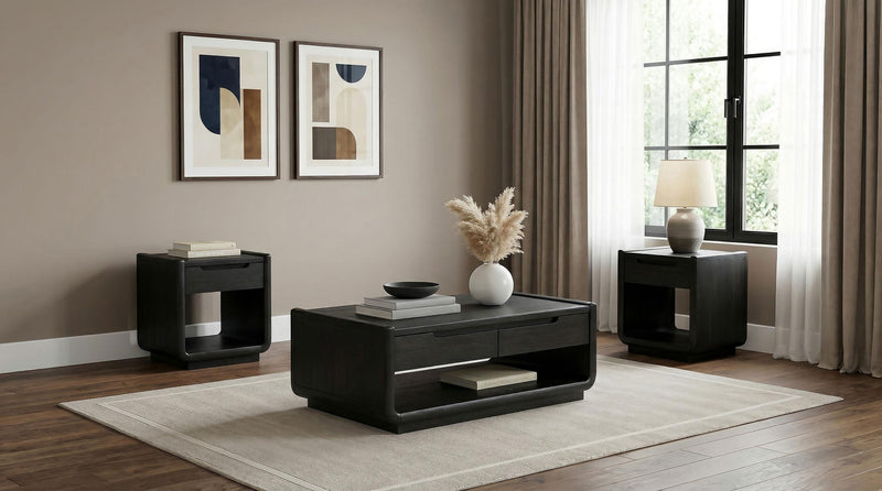 Leandro 3-piece Wood Coffee and End Table Set Burnished Black - 704638-S3