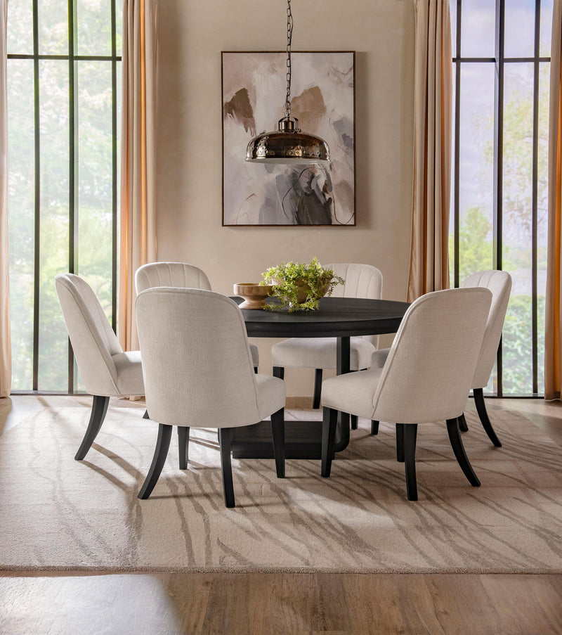Leandro 7-piece Round Dining Table Set Burnished Black - 115390-S7