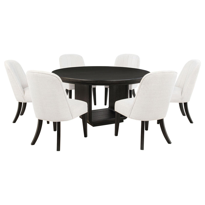 Leandro 7-piece Round Dining Table Set Burnished Black - 115390-S7
