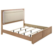 Leanne Eastern King LED Panel Bed Off White and Light Oak - 223131KE