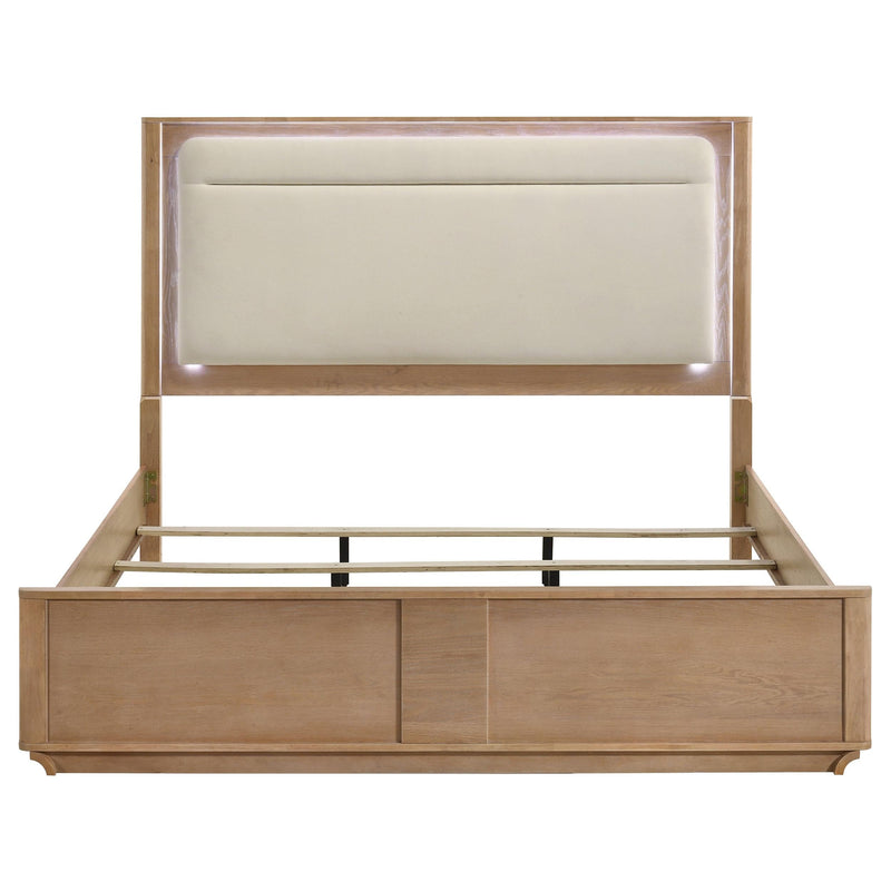 Leanne Eastern King LED Panel Bed Off White and Light Oak - 223131KE