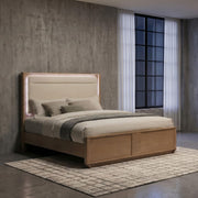 Leanne Queen LED Panel Bed Off White and Light Oak - 223131Q