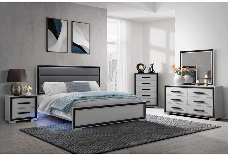 Amelia Grey Black Queen Bed W/Led - AMELIA-GREY/BLACK-QB W/LED