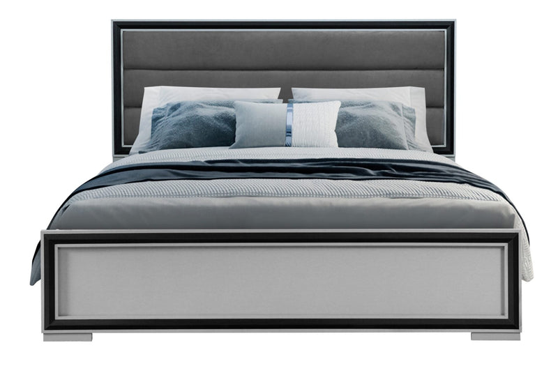 Amelia Grey Black Queen Bed W/Led - AMELIA-GREY/BLACK-QB W/LED