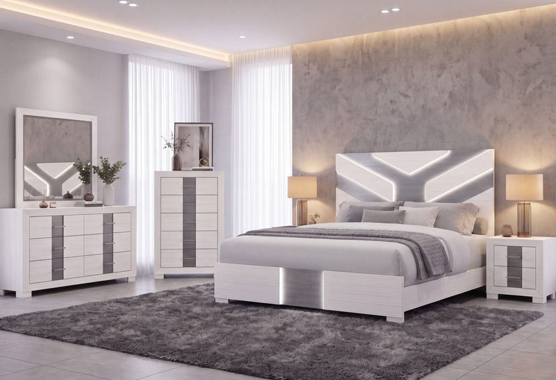 Optimus Wht Full Bed Group - OPTIMUS-WHT/GRY-FBG W/LED