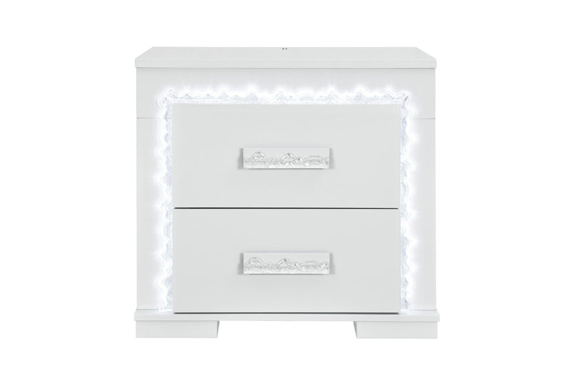 Naomi Silver Marble Nightstand With Led - NAOMI-SILVER MARBLE-NS W/ LED
