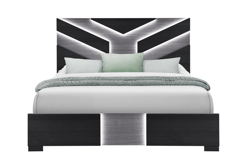 Optimus Black/Grey Queen Bed Headboard/Footboard With Led - OPTIMUS-BLK/GRY-QB-HB/FB W/LED