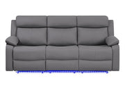 U6026 Grey Pu 46A Reclining Sofa With Led - U6026-GREY PU 46A-RS W/ LED
