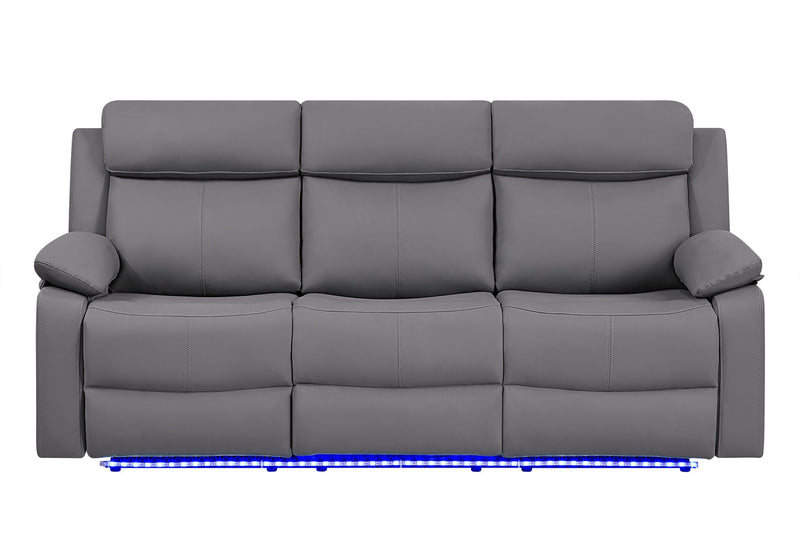U6026 Grey Pu 46A Reclining Sofa With Led - U6026-GREY PU 46A-RS W/ LED