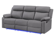 U6026 Grey Pu 46A Reclining Sofa With Led - U6026-GREY PU 46A-RS W/ LED