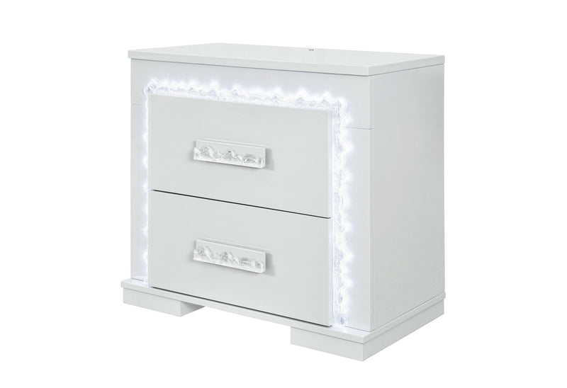 Naomi Silver Marble Nightstand With Led - NAOMI-SILVER MARBLE-NS W/ LED