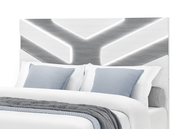 Optimus Wht King Bed Group - OPTIMUS-WHT/GRY-KBG W/LED