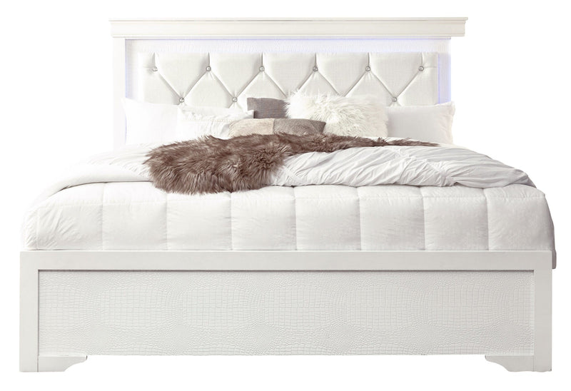 Pompei Metallic White Queen Bed With Led - POMPEI-WHITE-QB W/ LED-N