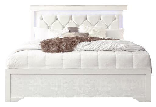 Pompei Metallic White Queen Bed With Led - POMPEI-WHITE-QB W/ LED-N