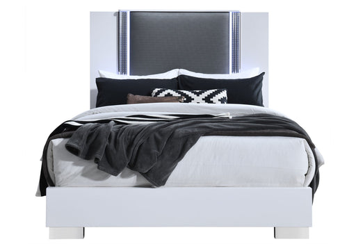 Ylime Smooth White Queen Bed With Led Fully Slatted - YLIME-SMOOTH WHITE-QB W/LED-N