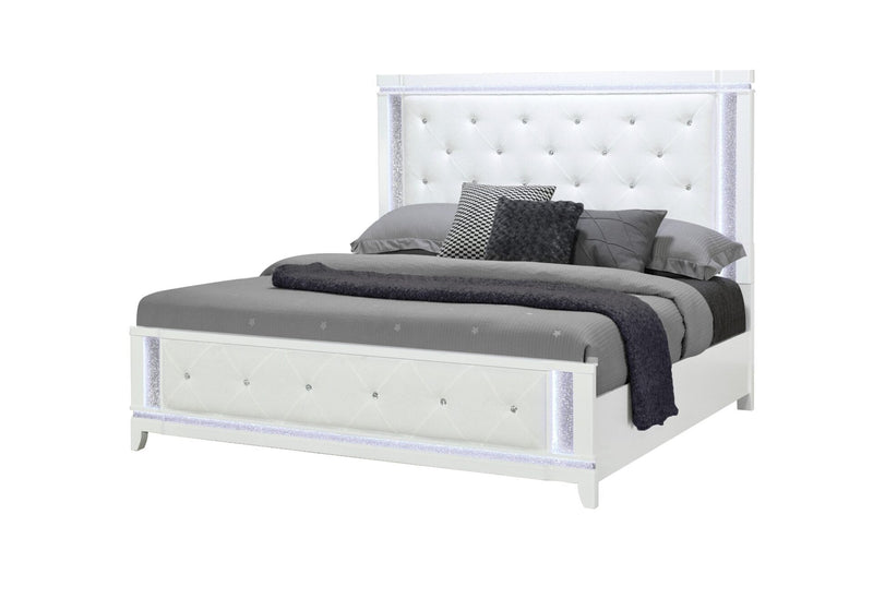 Alina White King Bed With Led - ALINA-WHITE-KB W/LED-N