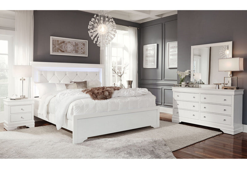 Pompei Metallic White Queen Bed With Led - POMPEI-WHITE-QB W/ LED-N
