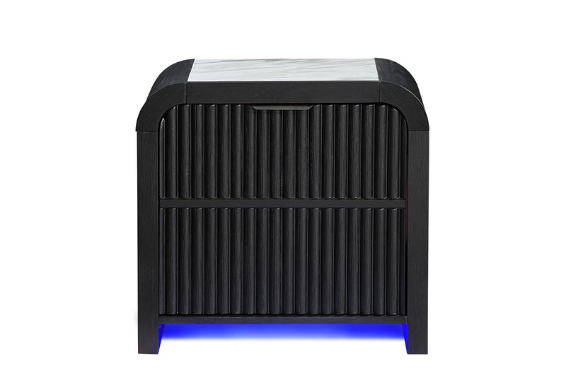 Beckett White/Black Nightstand With Led, Cooler And Speaker - BECKETT-WHT/BLK-NS W/ LED COOLER & SPEAKER