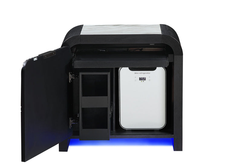 Beckett White/Black Nightstand With Led, Cooler And Speaker - BECKETT-WHT/BLK-NS W/ LED COOLER & SPEAKER