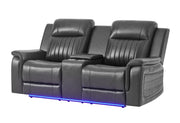 U8879 Blanche Charcoal Pwr Con Rec Ls W/Led, Global Ss & Subwoofer - U8879-CHAR W/ BLK WELT-PCRLS W/LED&GL SS