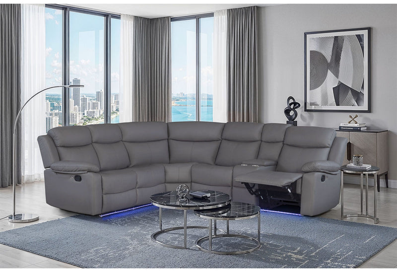 U6026 Grey Pu 46A Right Side Facing Sectional With Led And Speaker - U6026-GREY PU 46A-RAF SECTIONAL W/ LED &SPKR