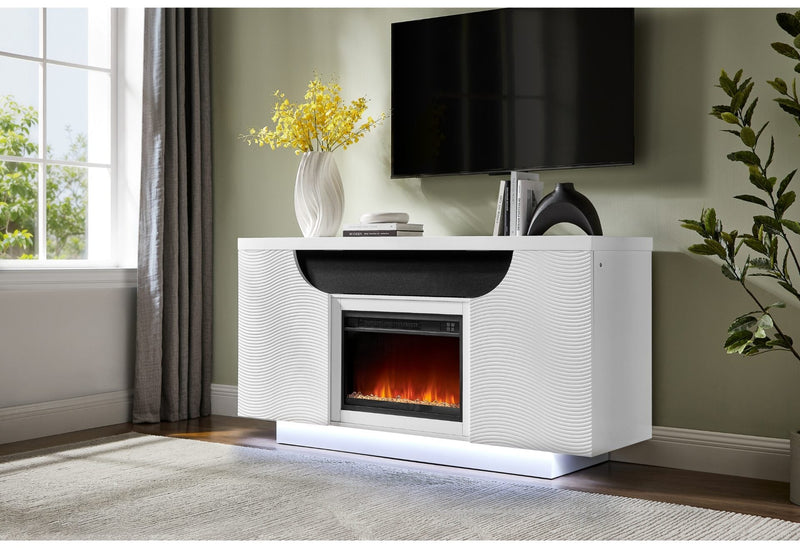 Aileen White 66″ Ent Unit W/Led, Speakers, Crystal And Pop-Up Doors - AILEEN-WHT-EU 66 W/LED & SPKR