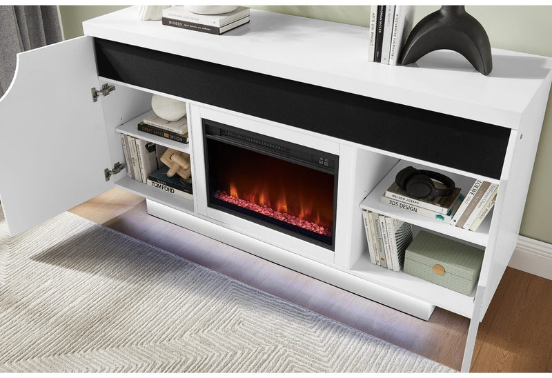 Aileen White 66″ Ent Unit W/Led, Speakers, Crystal And Pop-Up Doors - AILEEN-WHT-EU 66 W/LED & SPKR