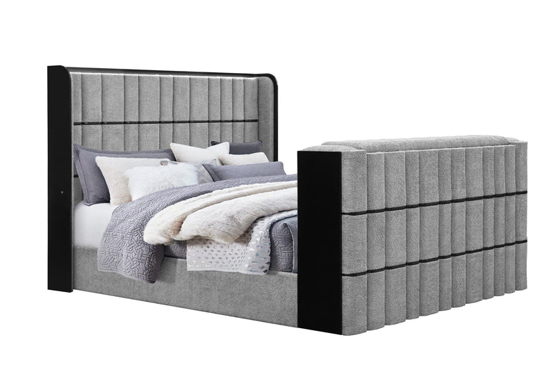 Isabella Grey King Bed W/Led, Tv Lift, Speaker And Fireplace - ISABELLA-GREY-KB W/LED TV LIFT SPKR & FPLC
