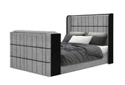 Isabella Grey Queen Bed W/Led, Tv Lift, Speaker And Fireplace - ISABELLA-GREY-QB W/LED TV LIFT SPKR & FPLC