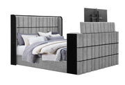 Isabella Grey King Bed W/Led, Tv Lift, Speaker And Fireplace - ISABELLA-GREY-KB W/LED TV LIFT SPKR & FPLC
