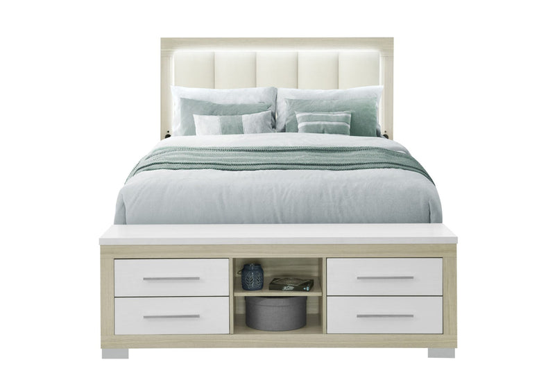 Emma Natural/White Queen Bed With Led And Usb - EMMA-NATURAL/WHITE-QB W/ LED & USB